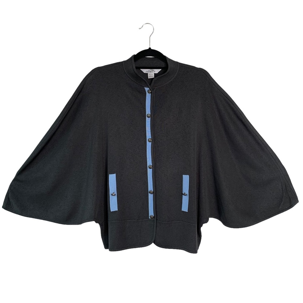 Ming Wang Dark Gray Cardigan with Light Blue Trim